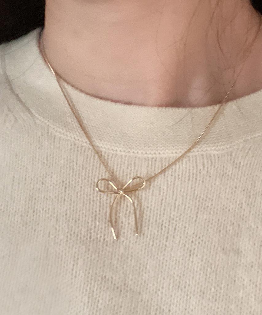 Elyona Bow Ribbon Necklace (Gold)
