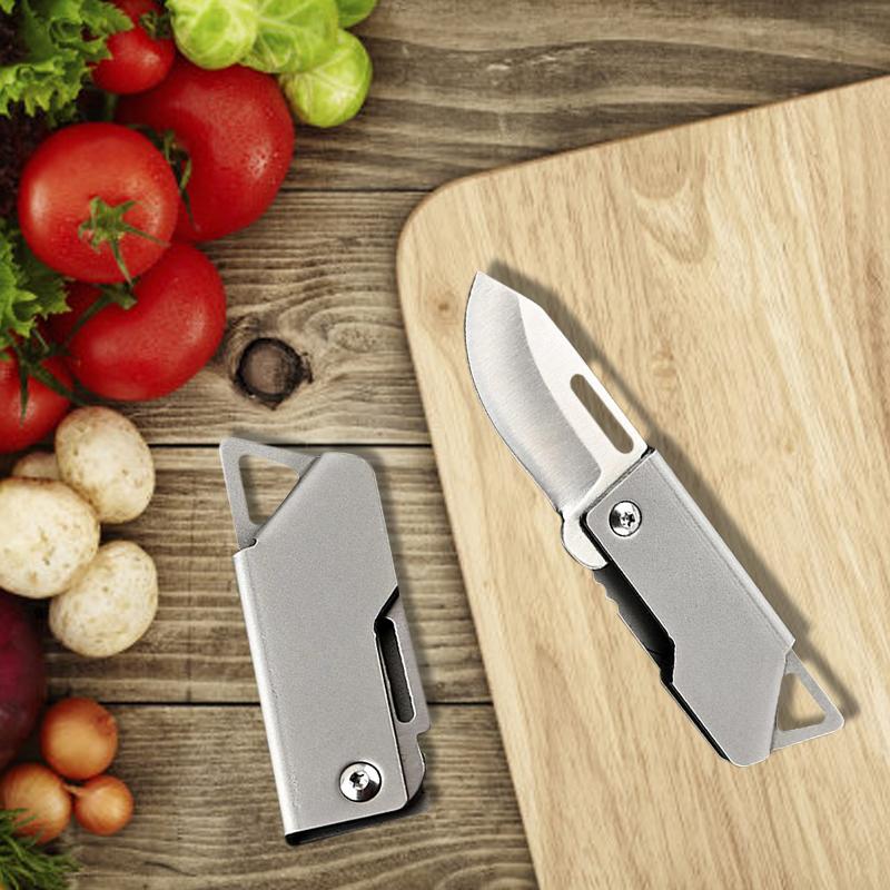 Kitchen Paring Knife Mini Portable Fruit Knife Stainless Steel Folding Sharp Pocket Knives with Key Chain Non-slip Handle