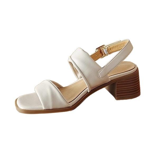 Leather Square Head Open-toed Sandals Female Summer 2025 New Versatile Thick High Heel with Fairy Style Outside Sandals Tide