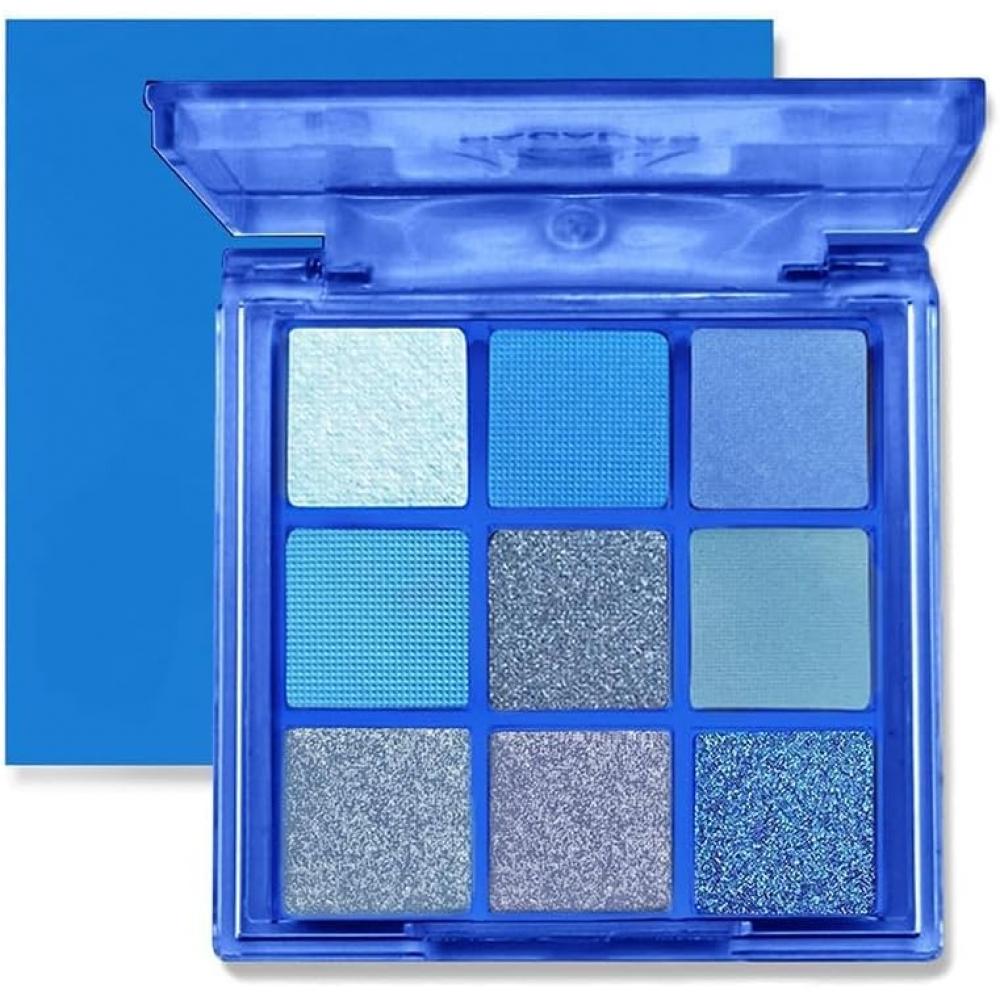 Unyoke Mini 9 Cool Shade Eyeshadow Palette Black Smoky Matte Glitter 09 Blue