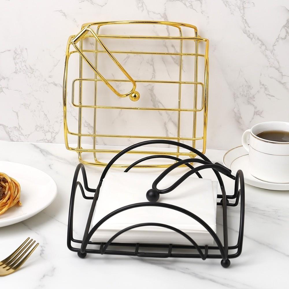 Elegant Metal Napkin Holder with Weighted Arm Square Napkin Box Decorative Holder Napkin Tray