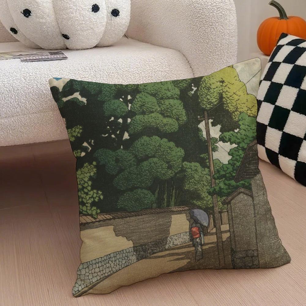 Hasui Kawase Cushion Cover Throw Pillow Cover Hidden Button Durable Polyester Chair Cushion