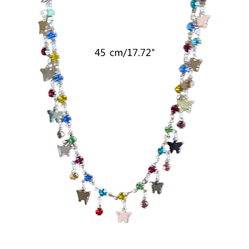 Fashion Mini Butterfly Tassels Colorful Zircon Collar Necklace Temperament Choker Party Jewelry Clavicle Chain Necklace