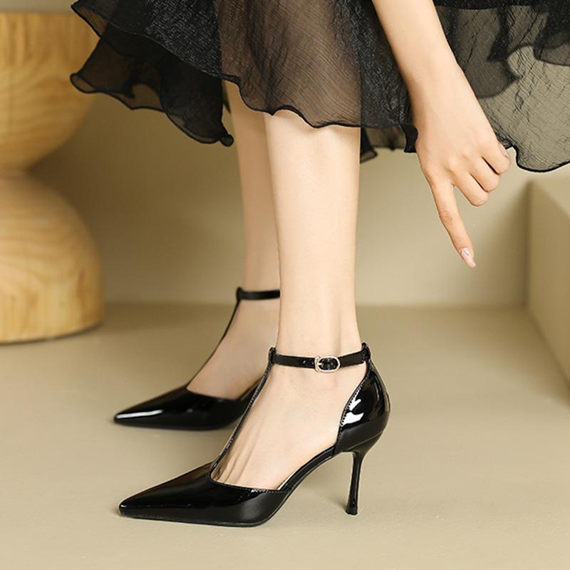 1-8 One-word with Hollow Bag Head High Heels Women's Summer New Sexy Pointed Thin Heel High Heel Sandals