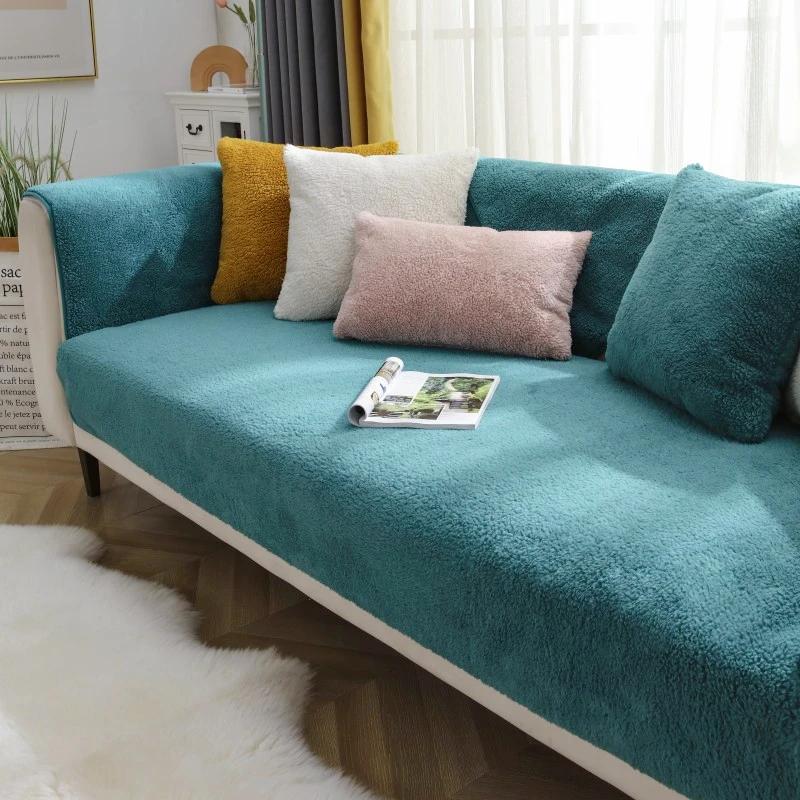 High-end Non-slip Cushion Nordic Modern Simple Sofa Cover Winter Plush Cashmere Sofa Cushion Thickened