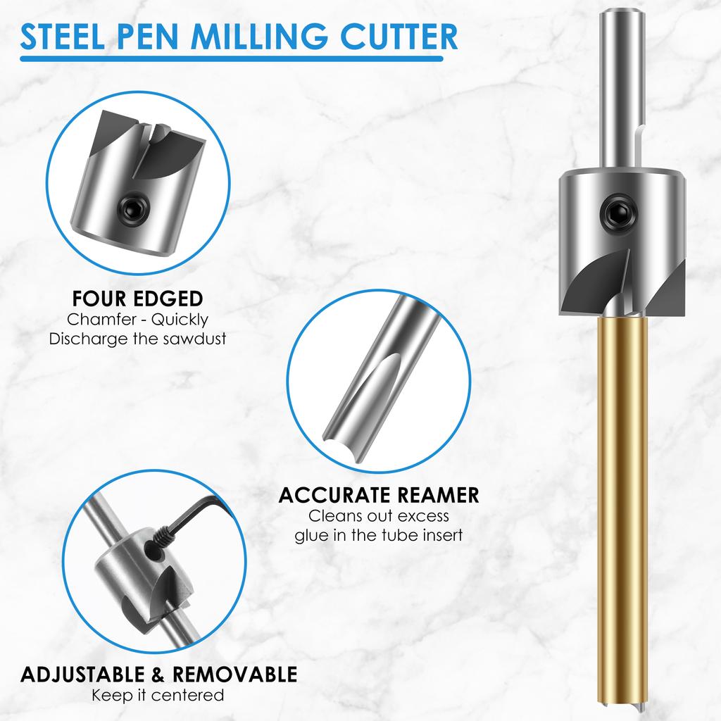 Pen Barrel Trimmer Wood Turning Kit High Speed Steel Pen Mill Trimmer Cutting Head Woodworking Mill Trimmer Cutter Set Tool