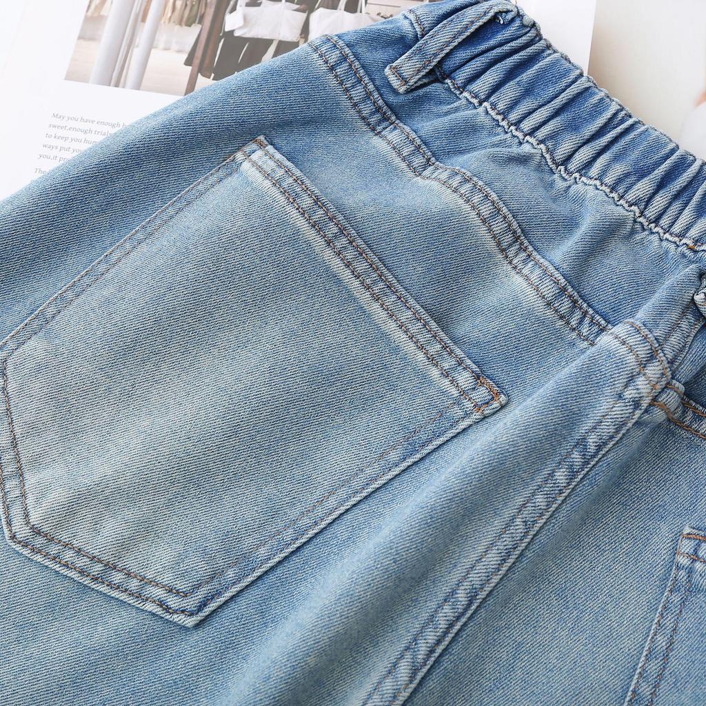2026 Plus Size High Waist Banana Leg Slimming Jeans - Versatile Elastic Waist Elegant Long Pants for Spring/Summer