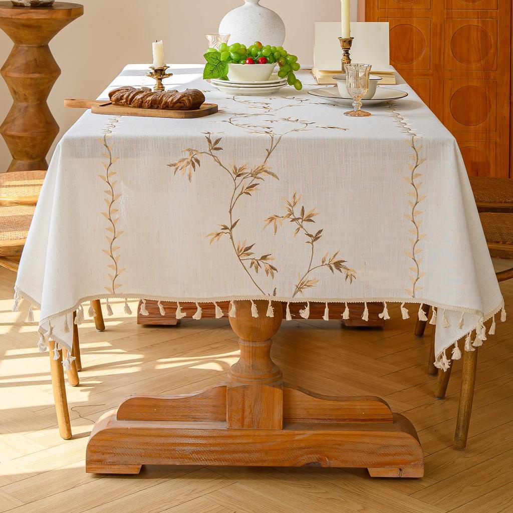 Embroidered Table Cloth Plant Flower Decorative Rectangular Table Cloth