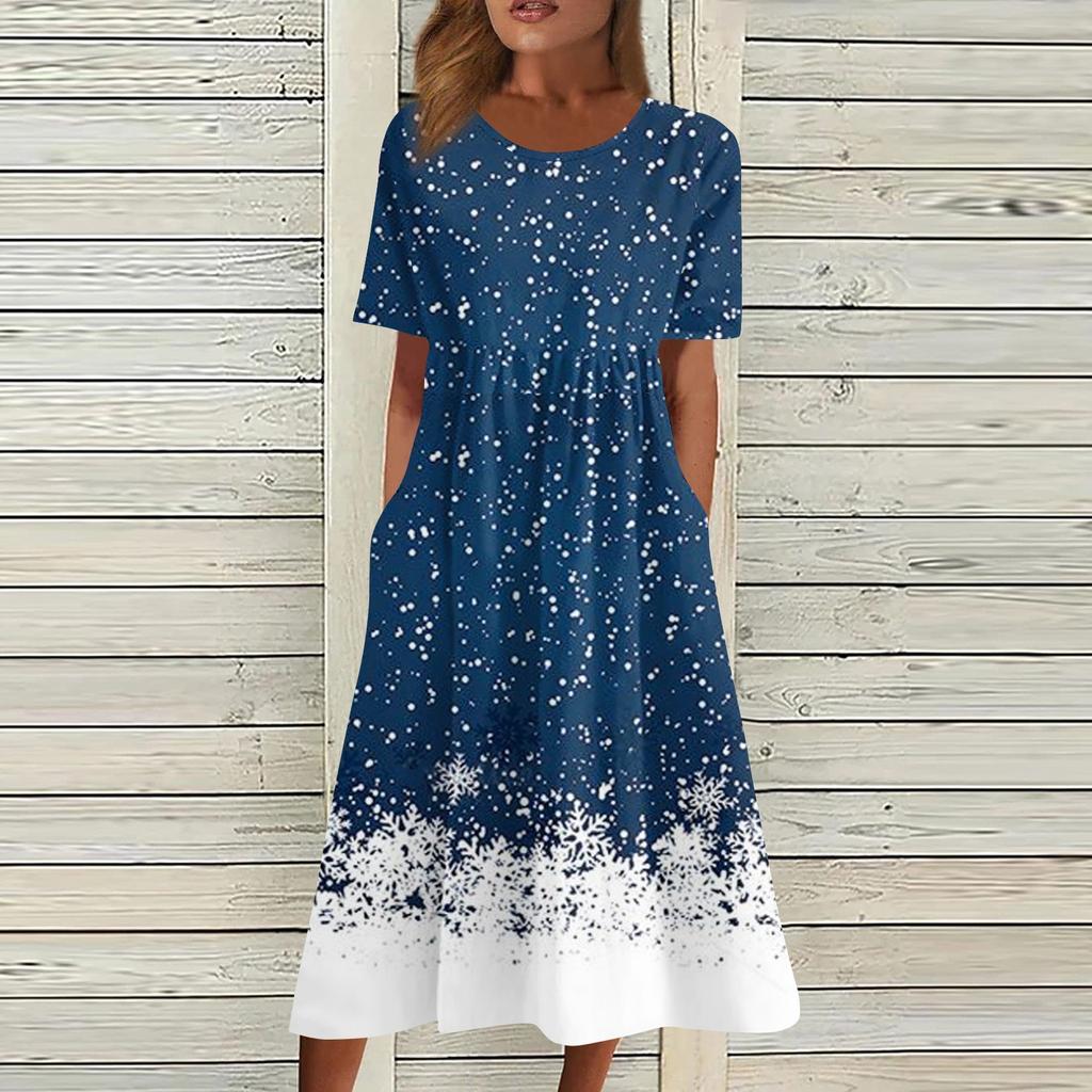 Women's Casual Fashion Christmas Print O-neck Dress