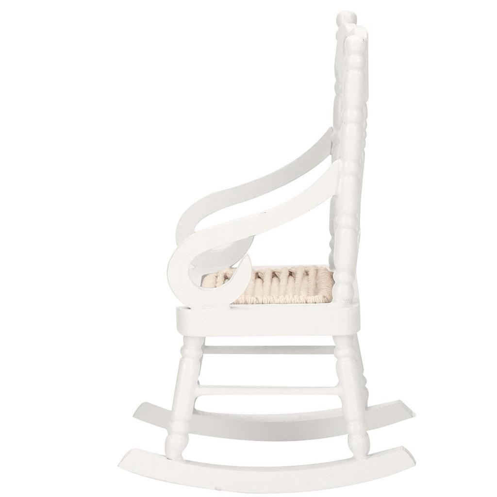 1:12 Miniature Furniture Wooden Rocking Chair for Dolls House Decor Toys (White)