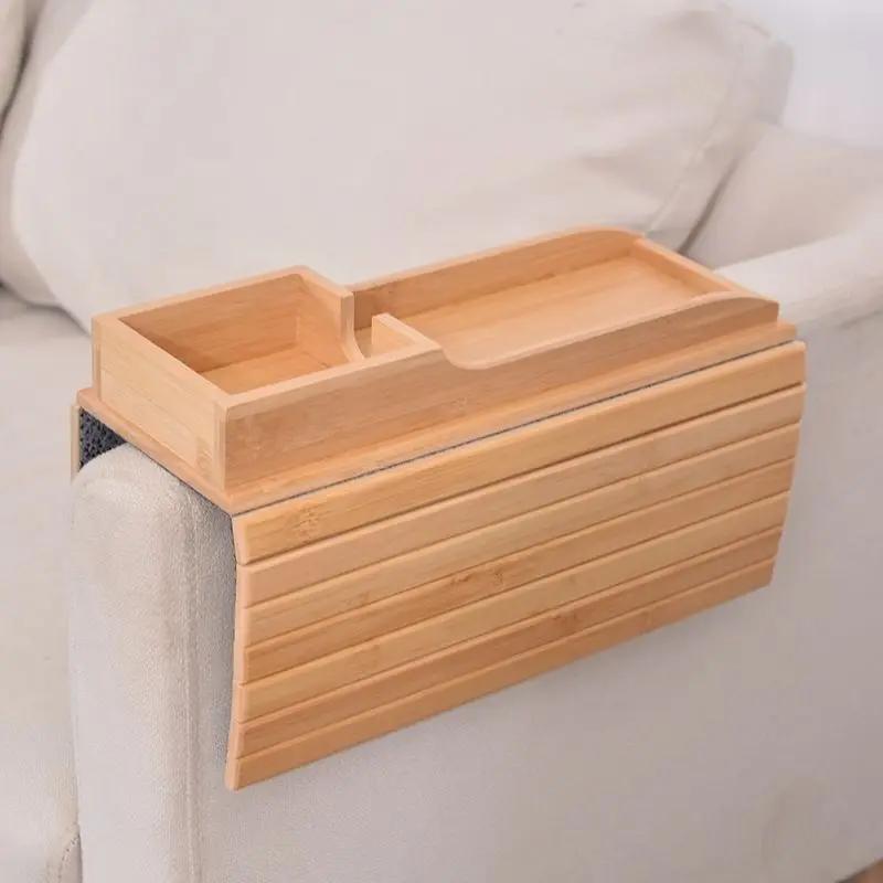 Bamboo Sofa Armrest Folding Tray with Coffee Cup Holder Food Tray Stable Multiple Styles Portable for Sofa Storage Decor Tray