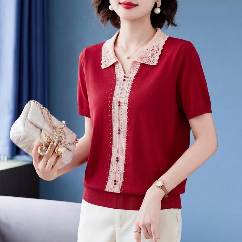 QianLian Women's Summer Lapel Knitted T-Shirt