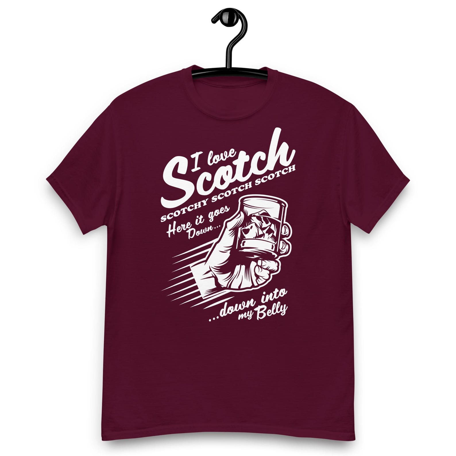Anchorman - Ron Burgundy - I Love Scotch Scotchy Scotch Scotch Here it goes down, down into my belly Quote T-shirt S