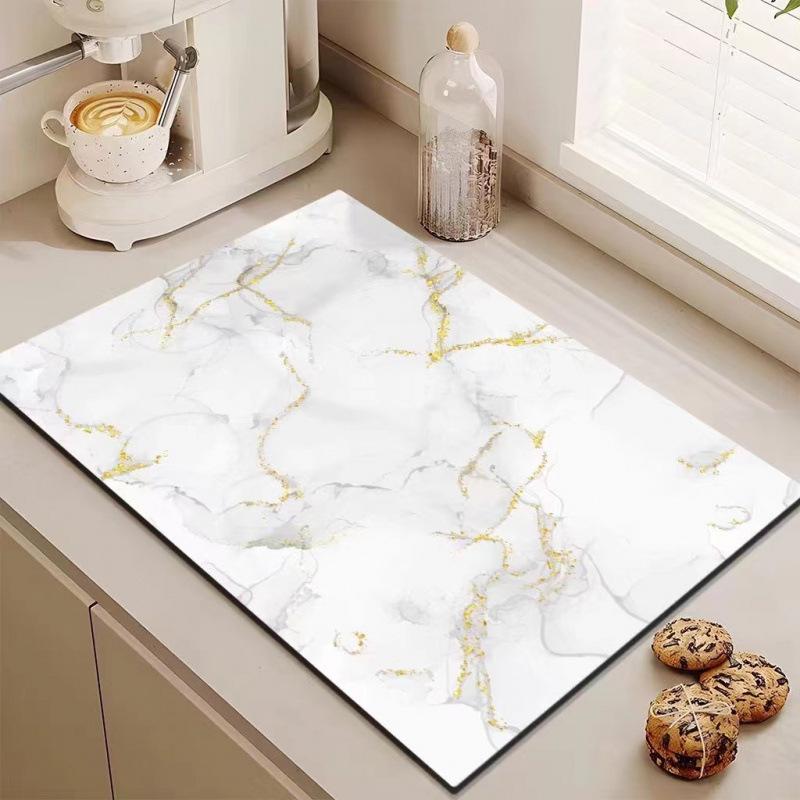 Marble Draining Mat: Diatomaceous Earth, Non-slip, Water Absorbent Kitchen & Dining Surface Mat