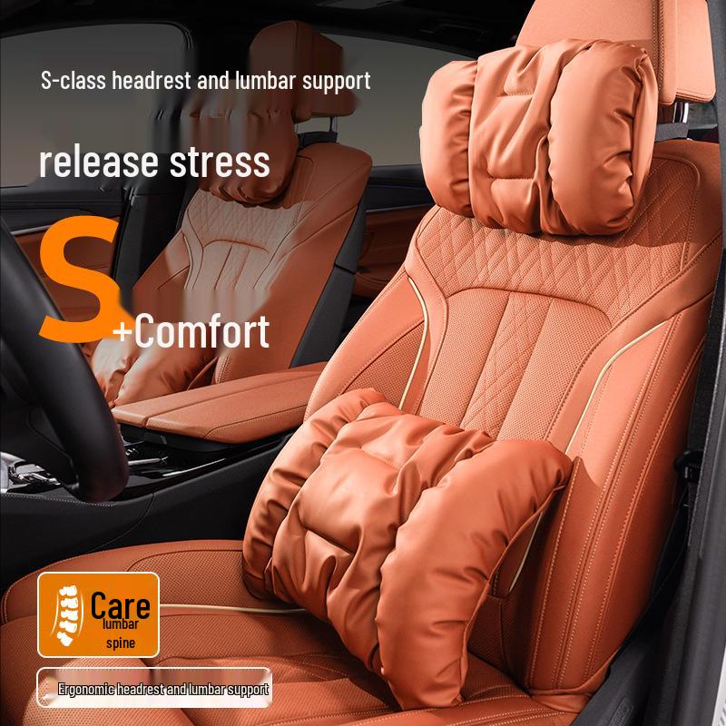 Luxury Leather Car Neck & Lumbar Support Pillow Set