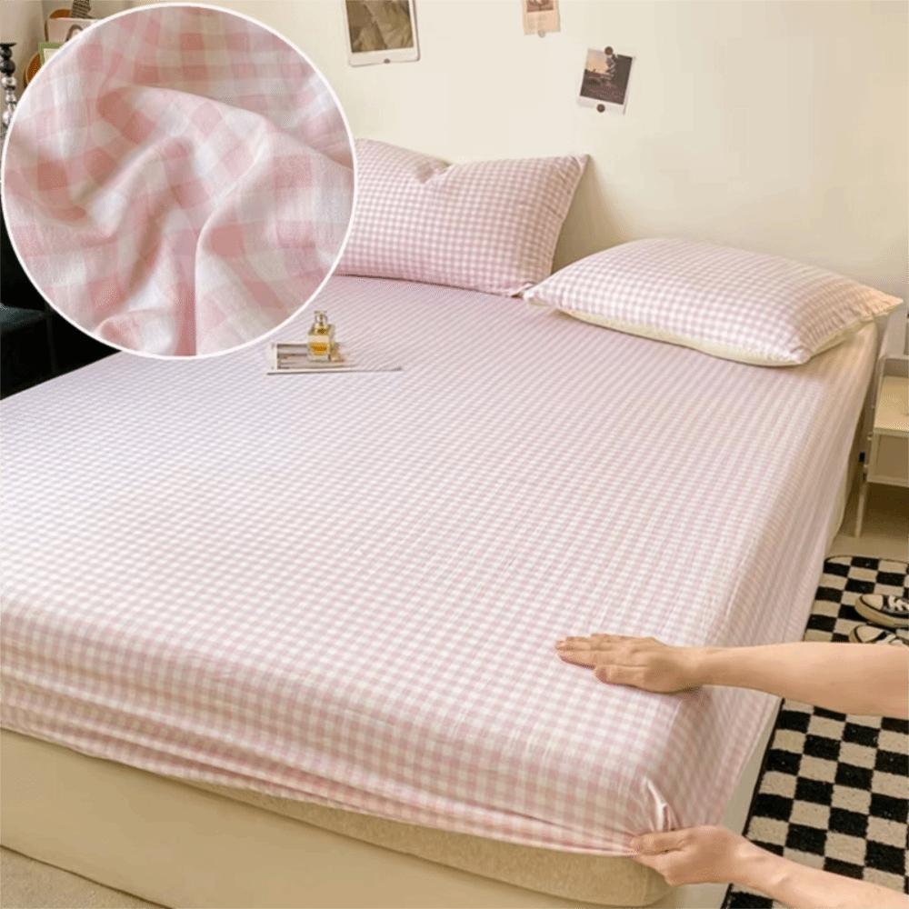 Practical All Inclusive Single Plaid Mattress Cover Non Slip Skin-friendly Bed Sheet Rustic Style Elastic Band Bed Cover Bedroom