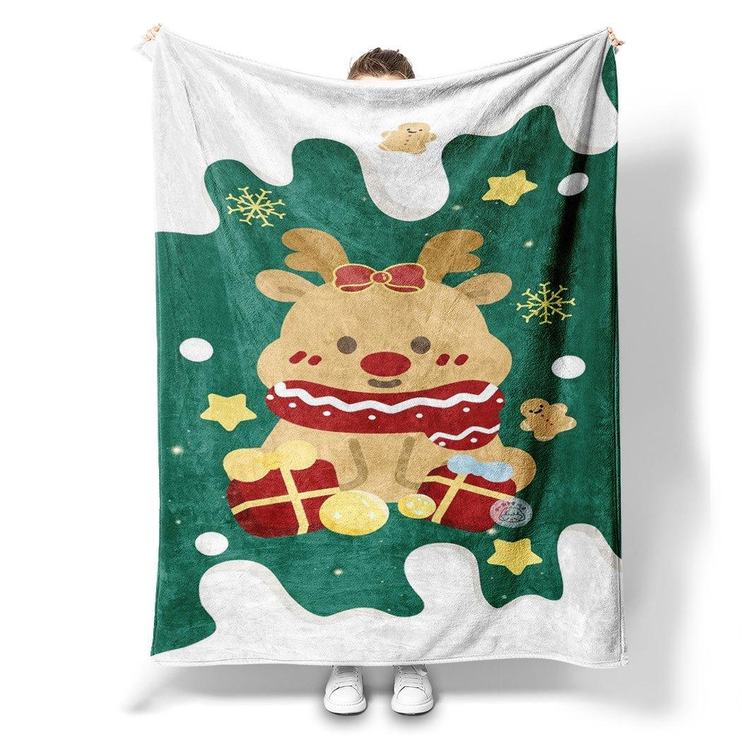 

1pc Christmas Reindeer Print Flannel Throw Blanket – Festive Gift for Home Office Sofa Car Nap 130x150cm51x59in