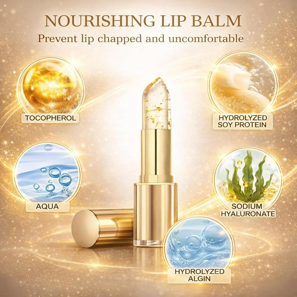 Color Changing Lipstick, Gold Crystal pH Color-Changing Lipstick 24HR Transferproof Lip Gloss,Moisturizing Tinted Lip Balm