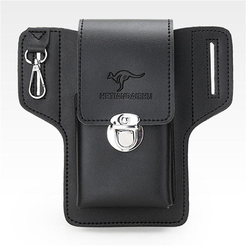 Leather mobile phone bag set men's fanny pack key vertical summer men's work site wearing a belt around the waist bag.