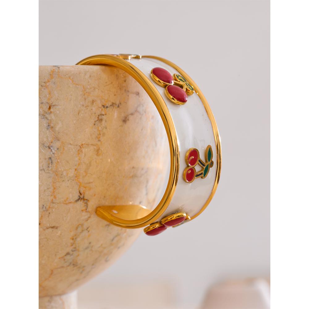 Eetit 64mm Edelstahl Weiß Emaille Kirschform Armreif Armspange Heißer Stil Exquisiter Schmuck Geschenk