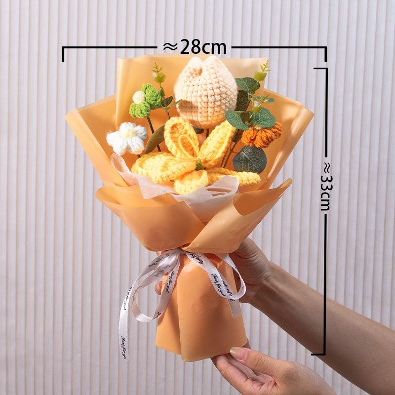 Hand-Knitted Sunflower & Rose Bouquet - with LED Lights & Gift Bag Thanksgiving Gift