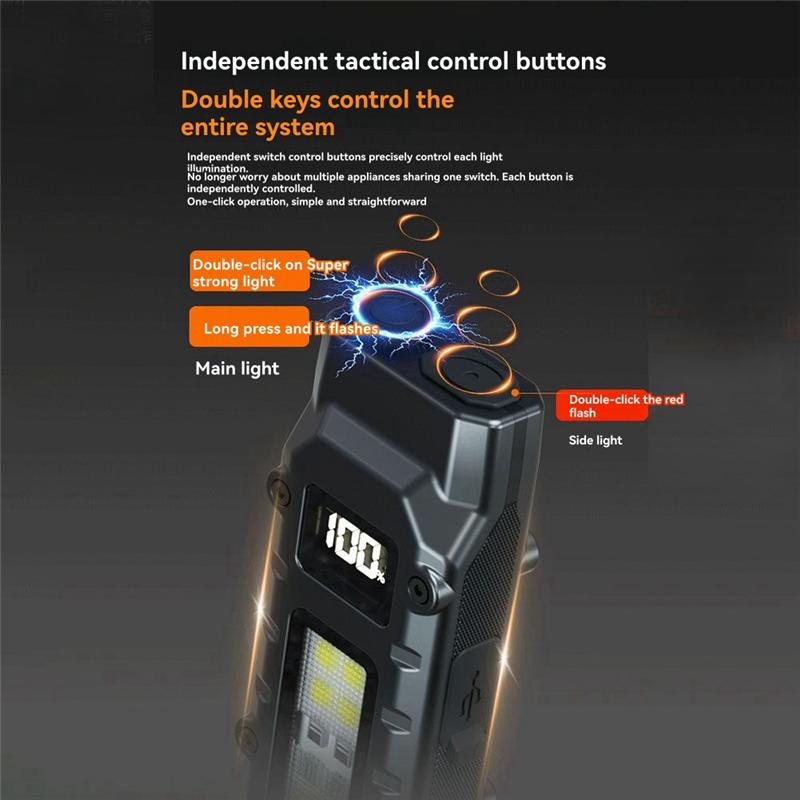 Fresh Flat Flashlights Rechargeable LED Small Flashlight Dual-Switches With Digital Display Pocket Flashlight For Home,Camping