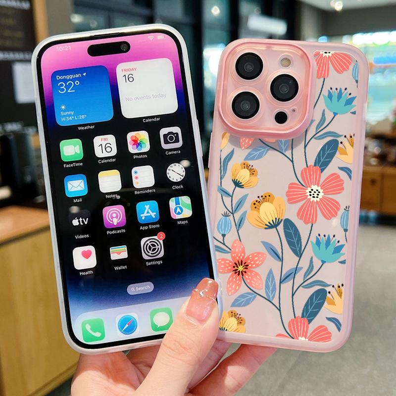 Flower Soft Silicone Phone Case For Iphone 16 Pro 15 Plus 14 13 12 Pro Max 11 Lens Protection Shockproof Bumper Back Cover