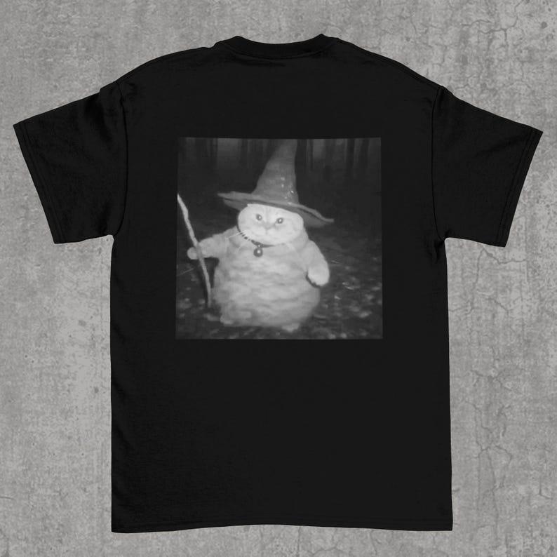 Fat Cat Wizard Shirt in The Forest Fat Cat Wizard Picture Funny Cat Meme Shirt TikTok Meme Shirt Funny Cat Print T-shirt Stupid 4XL
