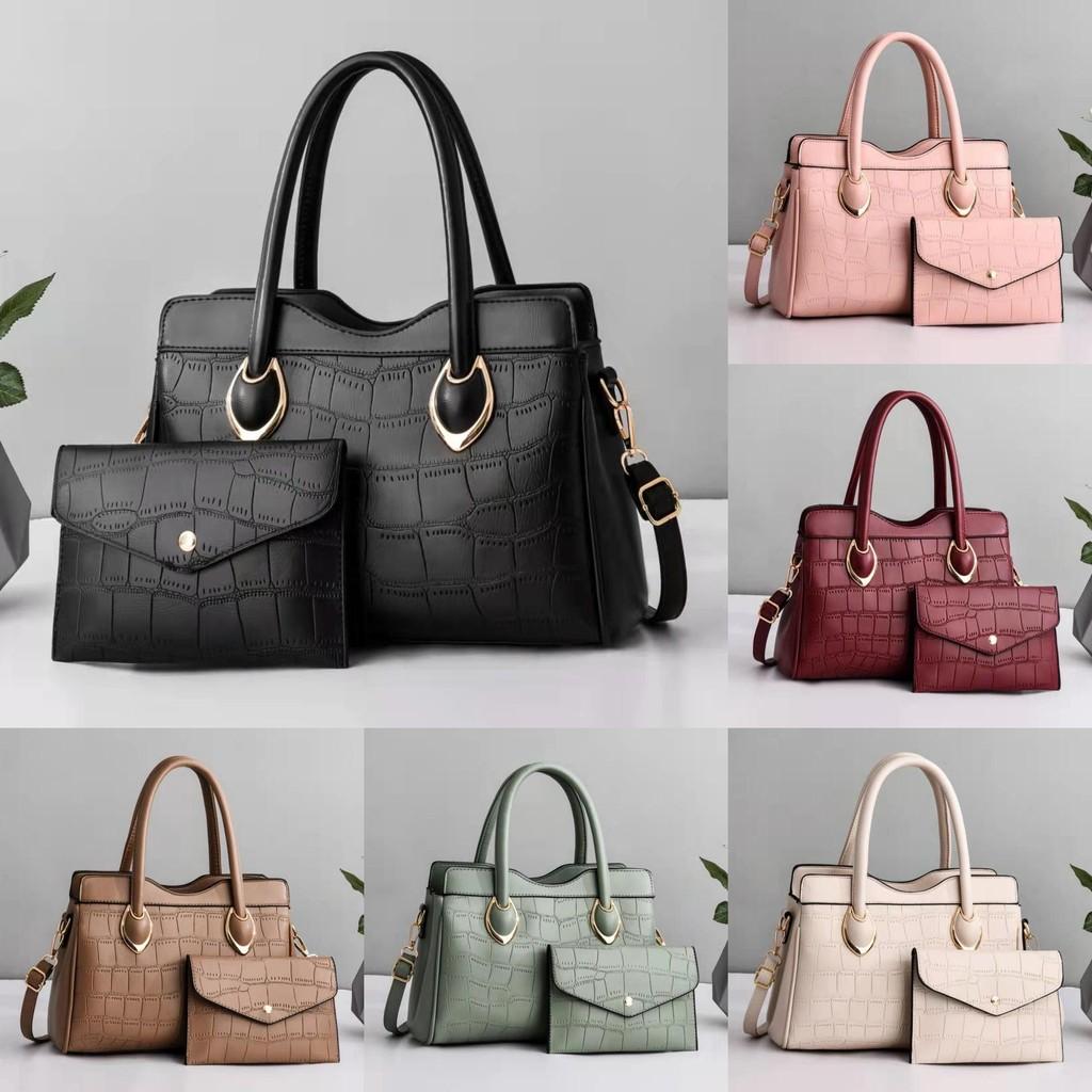 Stone Solid Texture Color Single Shoulder Crossbody Bag With Wallet Fashion