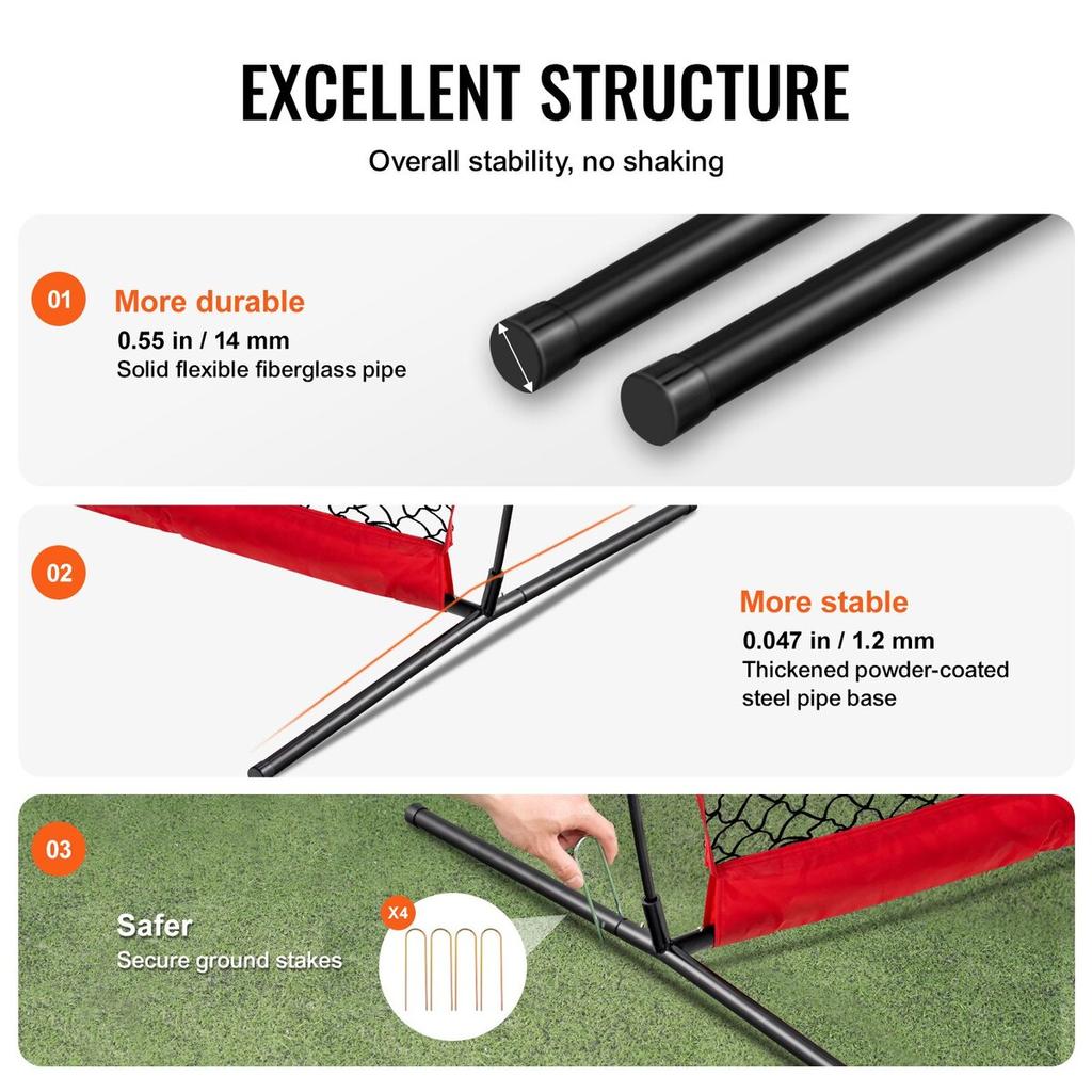 Barricade Backstop Net, 16x10 Ft Ball Sports Barrier Netting, Portable Practice Equipment with Carry Bag, Protection Screen for Baseball Softball