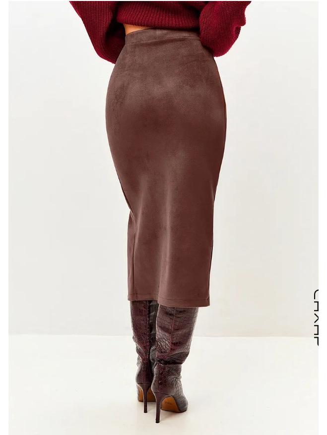 Cross Collection: 2025 Suede High-Waist Slit Skirt - Elegant Mid-Length Hip-Hugging Design for Spring & Autumn