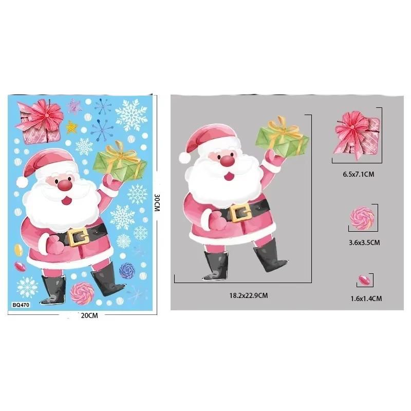 Christmas Pink Santa Claus Stickers Xmas Ball Garlands Bell Snowman Static Stickers Merry Christmas Decor Happy New Year