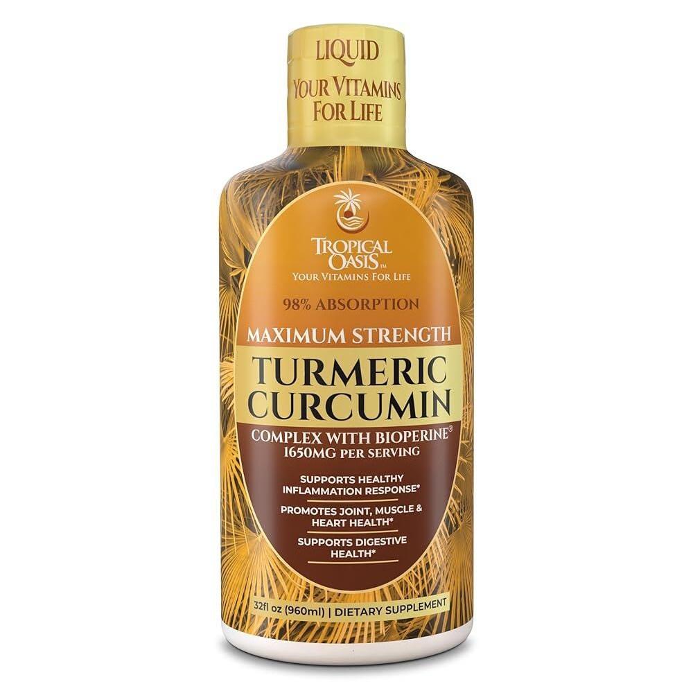 Tropical Oasis Liquid Turmeric Curcumin with Bioperine - 1650mg Maximum Strength Supplement with Black Pepper and Vitamin C 98% Absorption Rate 1 pcs