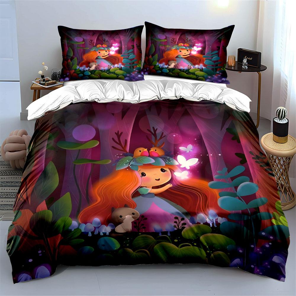 Fairy Forest Illustration Set Soft Comfortable Duvet Cover Bedding Set Included 1*Duvet Cover & 2*Pillowcases, Gift