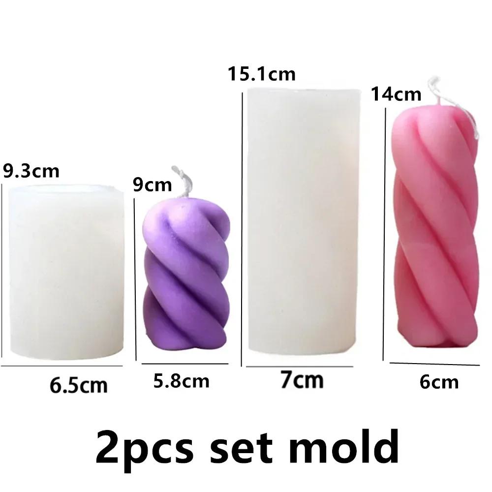 DIY New Cylindrical Tall Twirl Pillar Candle Mold Ribbed Aesthetic Twist Swirl Silicone Mould Geometric Striped Soy Wax Mold