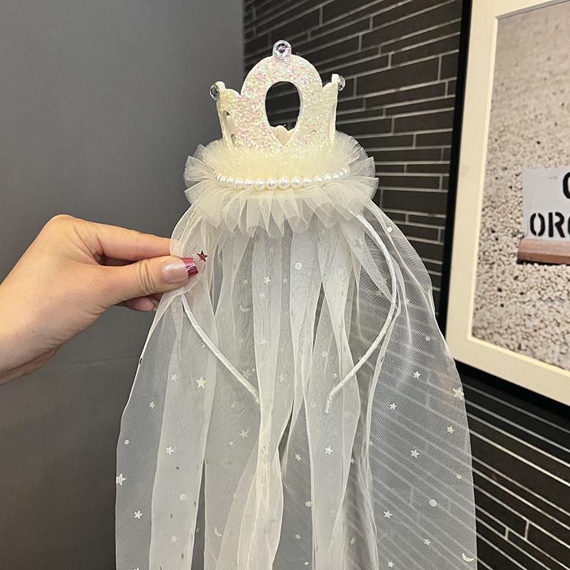 

Винтажная кружевная фата-бант, диадема со стразами, повязка на голову для девочек