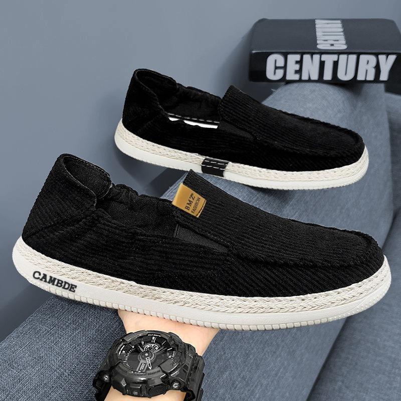 Summer new casual men's shoes corduroy lazy one-pedal fashionable flat-bottomed comfortable lightweight walking trendy shoes