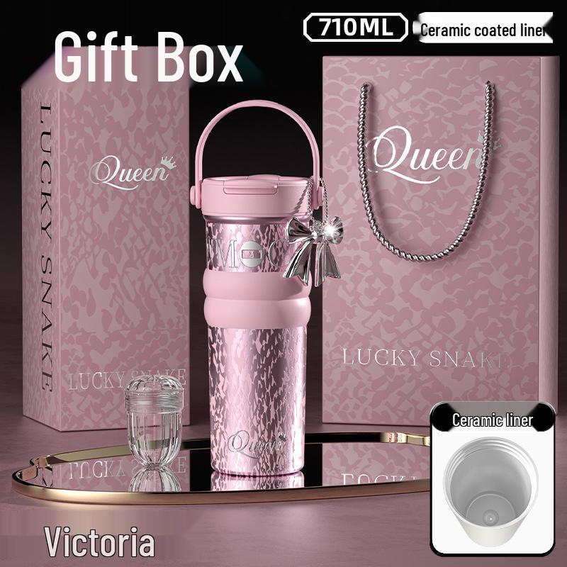 Women's Large Capacity Insulated Fruit Tea Cup with Ceramic Liner