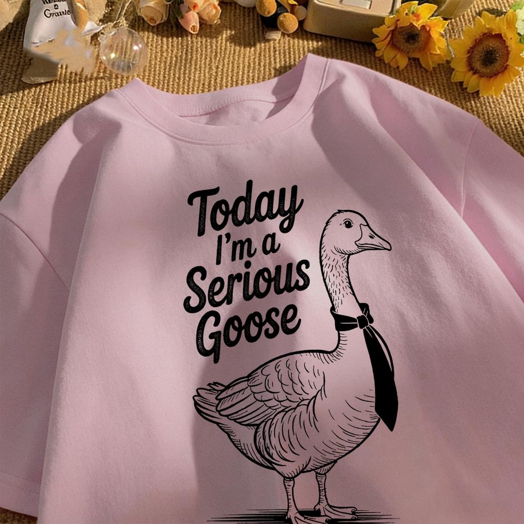 Today I Am A Serious Goose Printed Unisex Retro T-Shirt Cotton Tee Summer Clothing Loose Fashion Top Unisex All-Match Streetwear