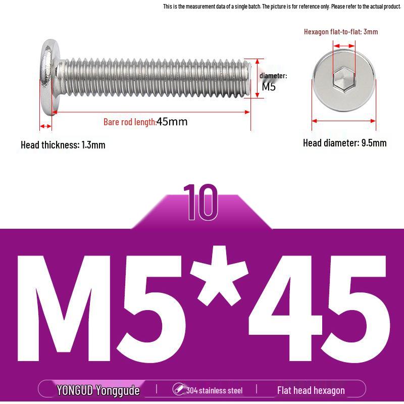 304 Stainless Steel Ultra-Thin Flat Head Hex Socket Bolt, M2-M12