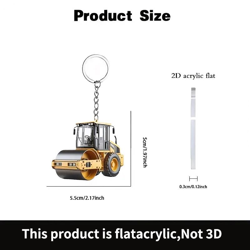 1Pcs Lightweight Key Ring Pendant Forklift Tractor Construction Truck Cartoon Roller Alloy Model Car 2D Flat Excavator Keychain