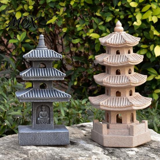 Escultura Decorativa de Arte para Césped, Pagoda Solar, Estatua de Jardín, Adorno Exterior de Resina de 3/4 Capas, Figura LED para Patio Trasero, Adorno Alimentado por Energía para Paisaje
