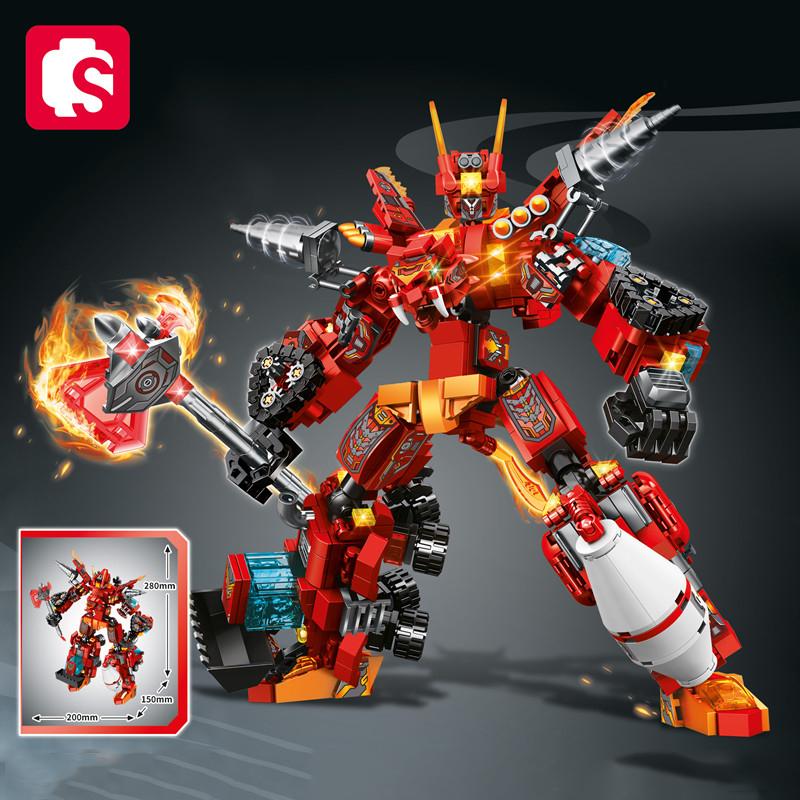 Ungiftige Sembo 4-in-1 God Of War Verwandlungs-Mech Bausteine Moc Ingenieurfahrzeug Modelle Kombinierbare Roboter-Montage Bausteine Spielzeug Geschenke