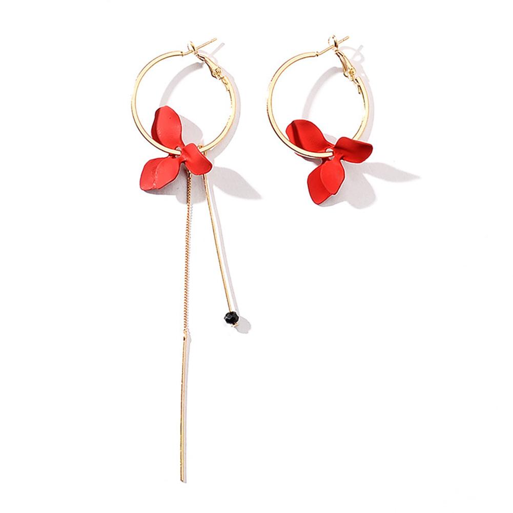 Women Popular Petal Asymmetrical Earrings Geometric Circles Tassel Earrings with Studs