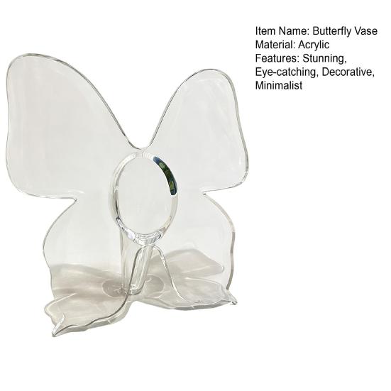 Clear Butterfly Acrylic Vase Minimalist Butterfly Shaped Decorative Flower Vase for Desktop Bookshelf Bedroom Wedding Housewarming Women Gift