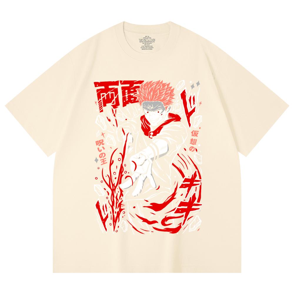 230 Gsm 100% Cotton Jujutsu Kaisen V31 Sukuna Print Unisex Heavy Cotton T Shirt