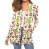 Women's Fashion Christmas Print Long-Sleeved Pocketed Slim-Fit Cardigan Coat