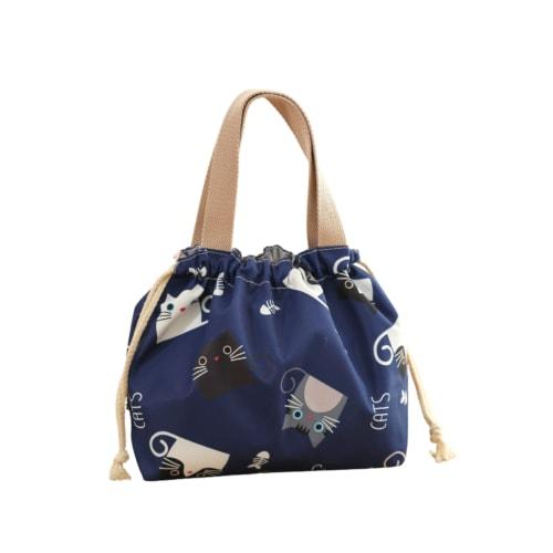 Insulated Lunch Bag, Drawstring, 20 X 32 X 12 Cm, Cat Design with Handle
