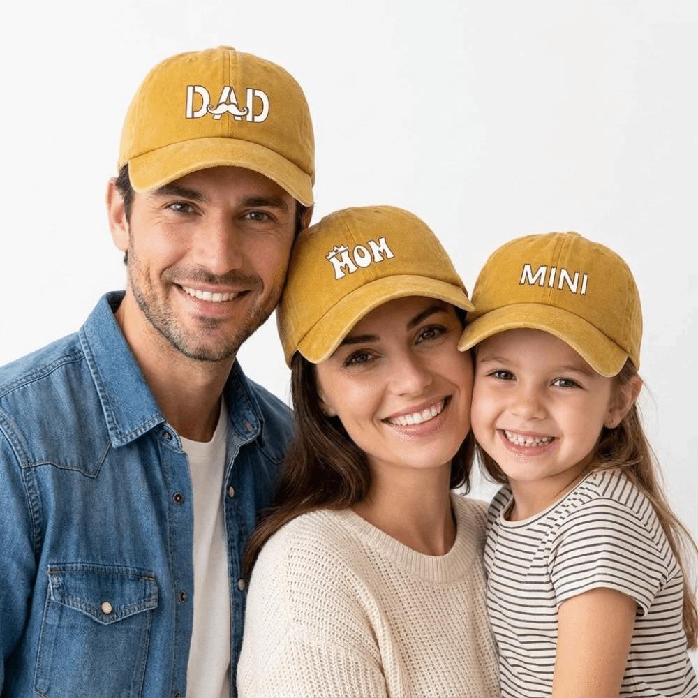 DAD MOM MINI Printed Dad Mama Mini Love Caps Washed Cotton Adjustable Embroidery Baseball Cap Outdoor Sunscreen Hats