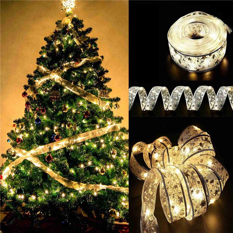 ABMH-5M 50Leds Christmas Tree Ribbon Light Decoration String Lights DIY Lace Bows String Light Home Decors New Year Light